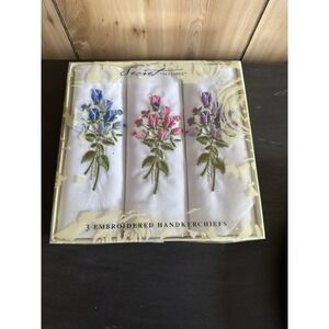 Floral Secret Treasures Embroidered Floral Handkerchiefs New In Box